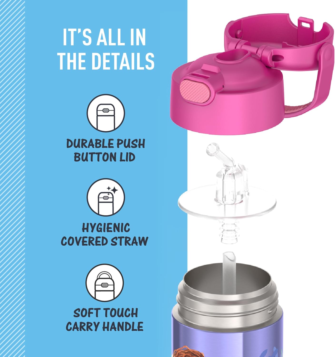 THERMOS FUNTAINER 12 Ounce Stainless Steel Kids Straw Bottle - Insulated, Little Mermaid Design