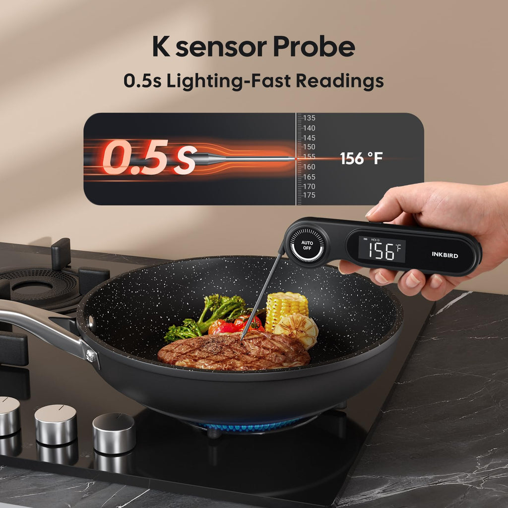 0.5 Seconds Rechargeable Instant Read Meat Thermometer for Cooking, INKBIRD Digital Food Thermometer with VA LCD Screen -58.0℉~572℉ Waterproof Kitchen Thermometer with Magnet, Candy Grill BBQ Frying