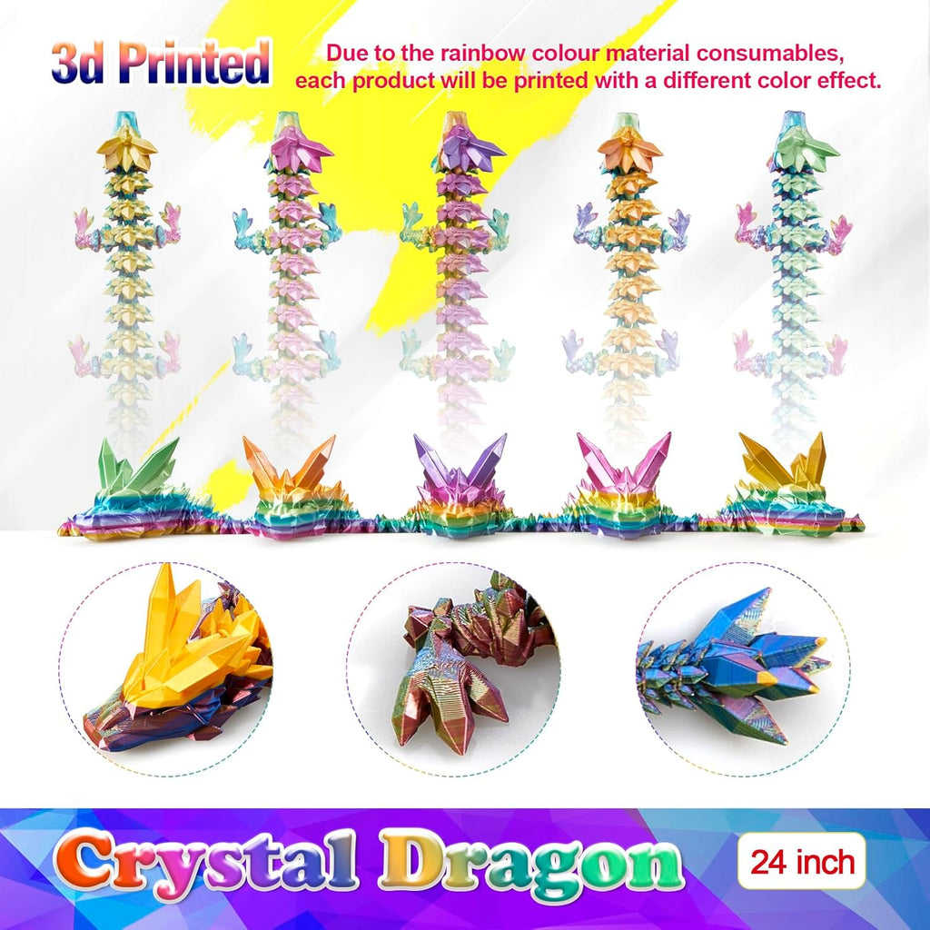 Skiennix 24-Inch Large 3D Printed Dragon Figurine - Magical Gold Decor for Kids & Home