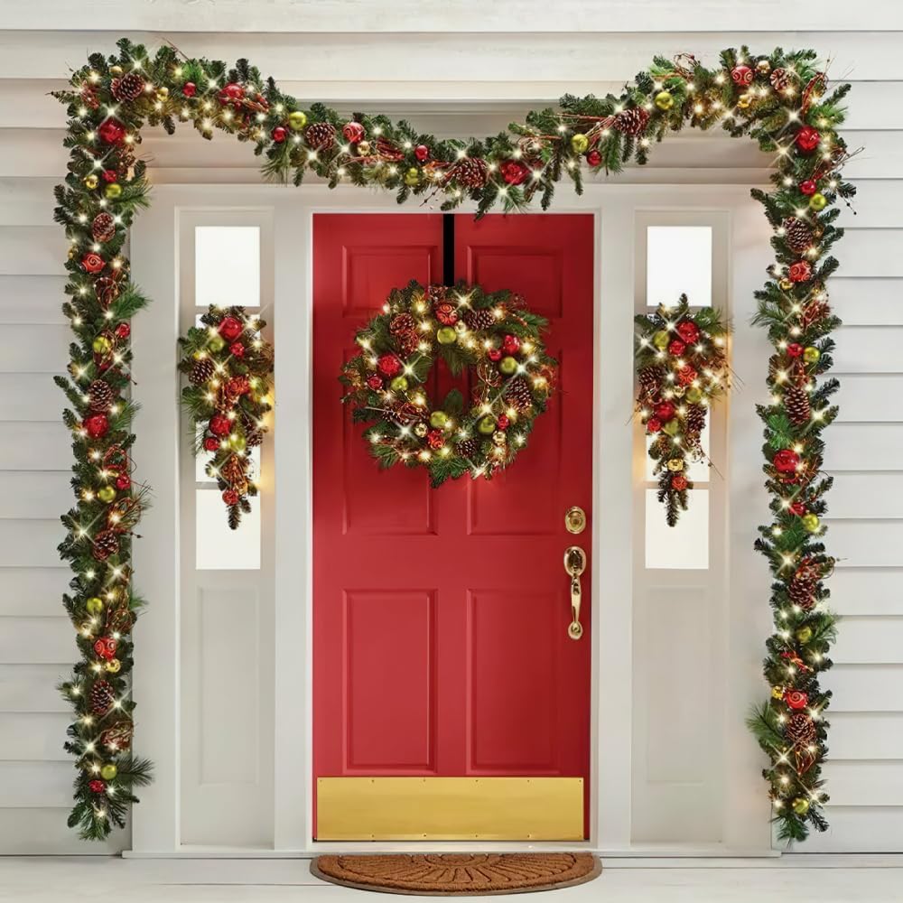 Skiennix Wreath Hangers - 15 Inch Black Metal Over The Door Hooks for Seasonal Decor | 2 Pack