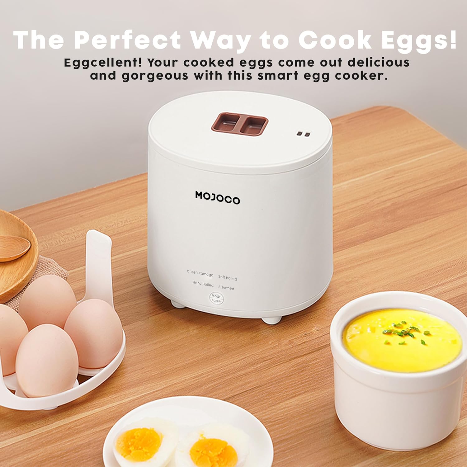 Mojoco Rapid Egg Cooker - Electric Mini Egg Maker for Steamed, Hard & Soft Boiled Eggs - Auto Shut Off & Alarm