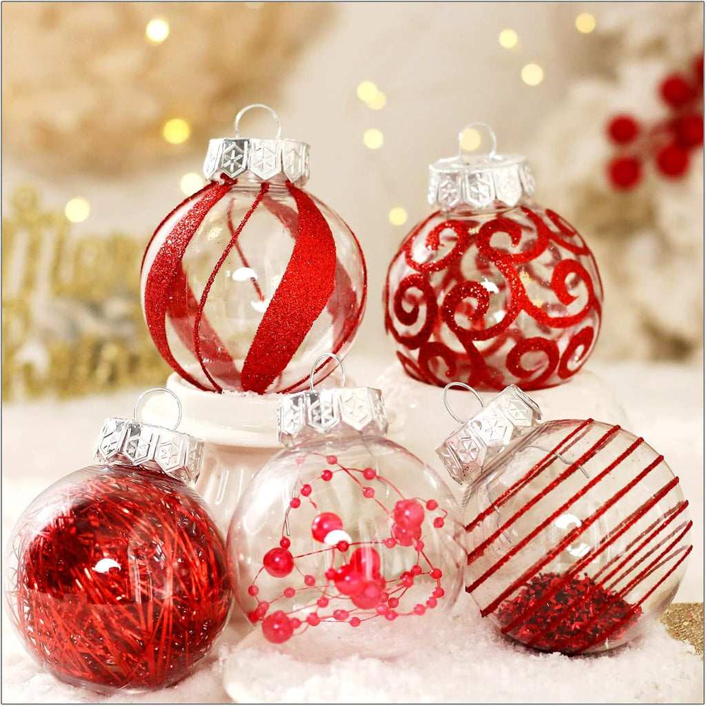 Skiennix 30-Piece Christmas Ornaments Set - Shatterproof Red & Clear Baubles for Holiday Decor