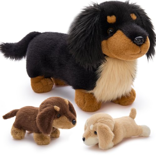 MorisMos Dachshund Stuffed Animal Plush Toys, 20'' Realistic Long Haired Dachshund Toys Gift for Kid Toddler Women, Mama Puppy Surprise with Baby Dog Stuffed Animals,Cuddle Black Weiner Dog Pillow