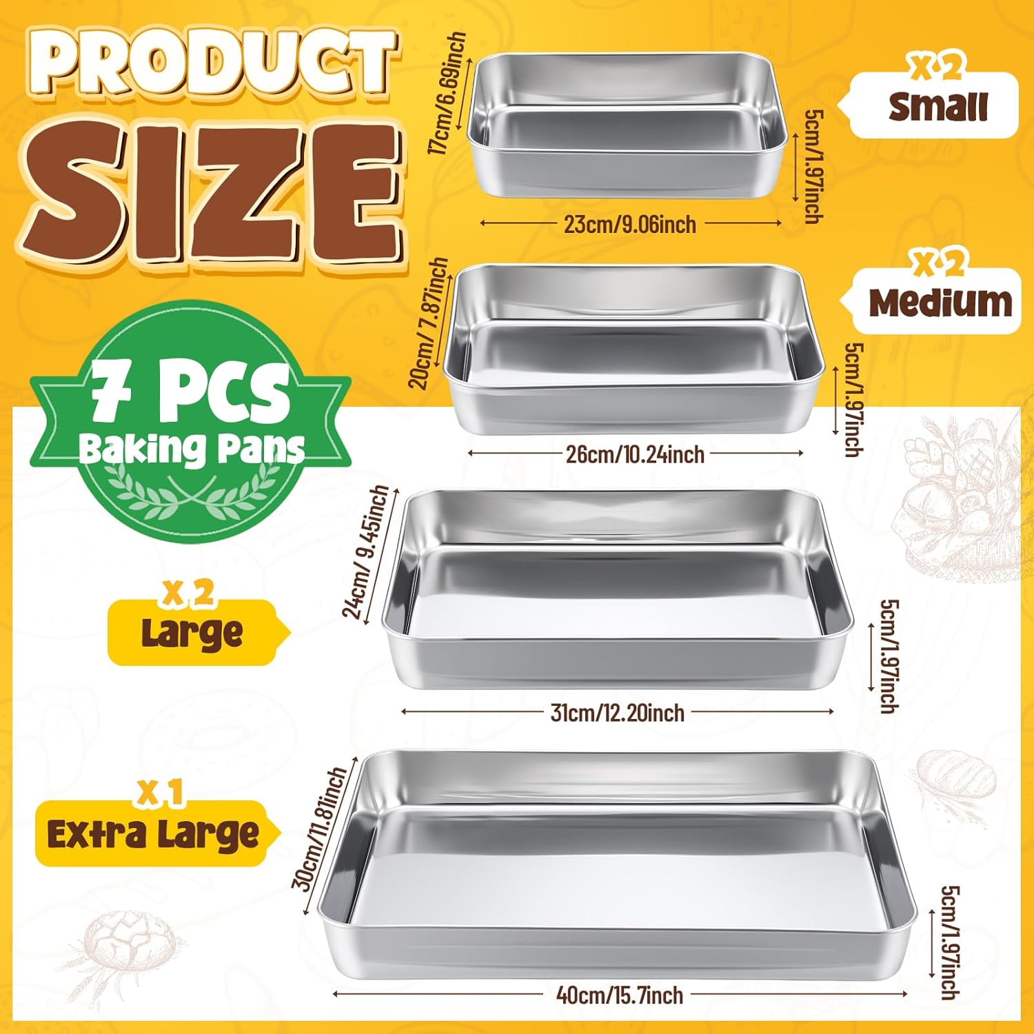 Skiennix 7-Piece Bakeware Set - Stainless Steel Baking Pans for Oven | Non-Toxic, Dishwasher Safe, Various Sizes