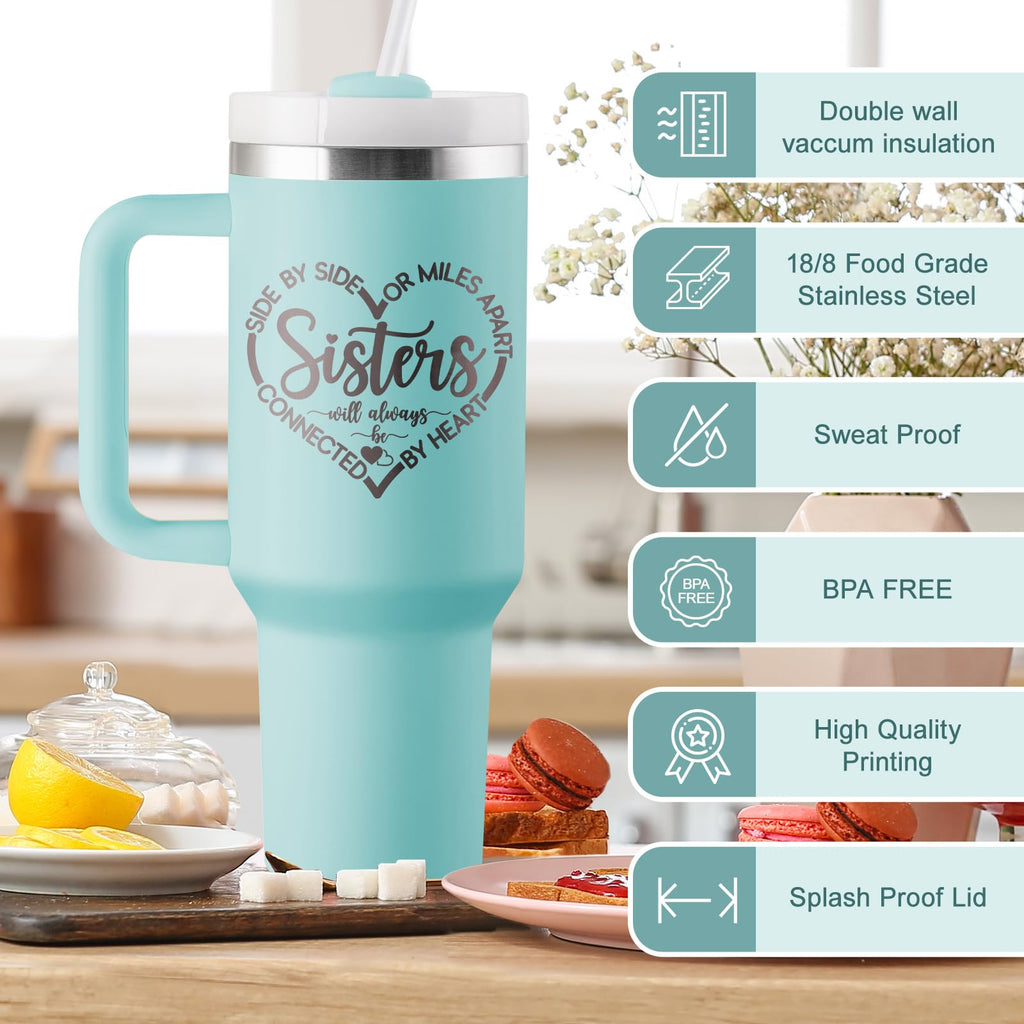 ROSTANTEN Sister Gifts from Sister, Sisters Birthday Gift Ideas, Gifts for Sisters - 40 oz Travel Cup Insulated Tumbler with Handle & Straw