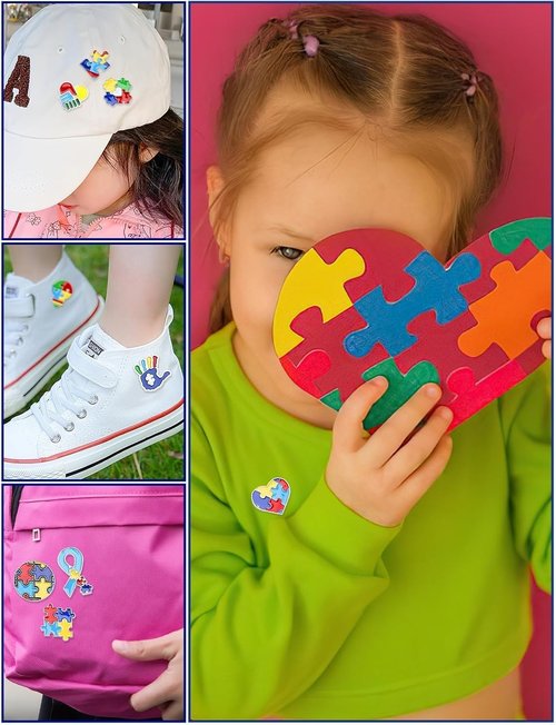 JUNEBRUSHS 28pcs Autism Awareness Brooch Pins - Colorful Puzzle Pieces for Inspirational Gifts