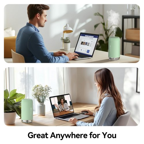KQLKJ Portable Mini Humidifier, 350ml Small Cool Mist Humidifier for Plants, USB Personal Desktop Humidifier for Bedroom Car Office Travel with Auto Shut-Off & 2 Mist Modes (Green)