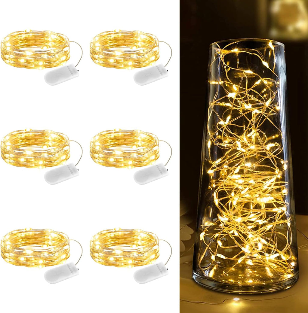 Minetom 6 Pack Fairy Lights - 7ft Battery Operated Waterproof Silver Wire String Lights for DIY Decor