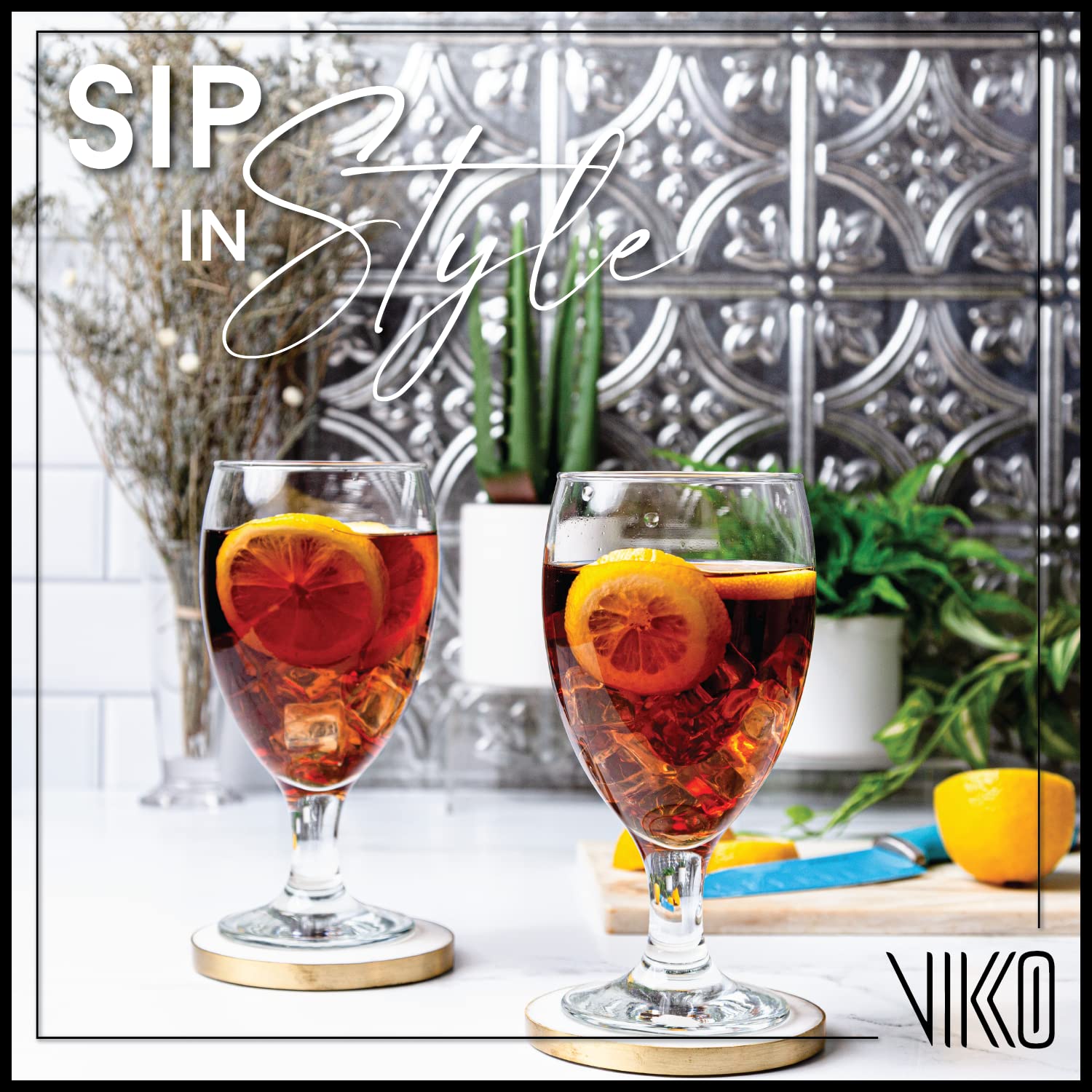 Vikko Classic Goblet Party Glasses, 20 Ounce Iced Tea and Water Goblets, Set of 12, Dishwasher Safe Durable Glassware