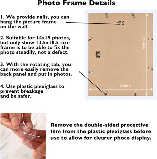 JCJMY 14x19 Picture Frame - White Wall Mount for Horizontal or Vertical Display | Durable Plexiglass
