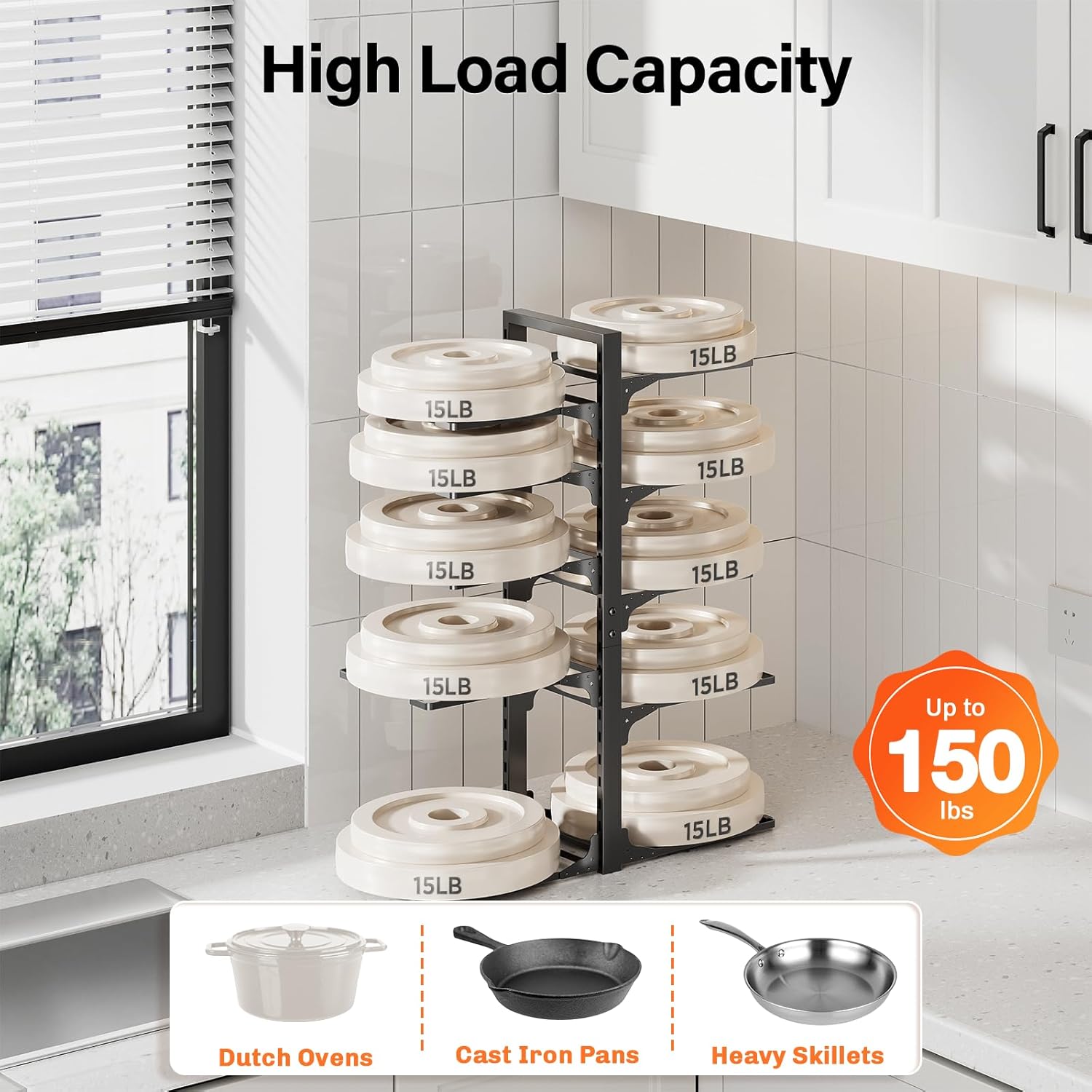 MUDEELA 10-Tier Pot and Pan Organizer - Heavy Duty Under Cabinet Storage, 23.62" Height, Adjustable Rack