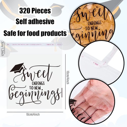 FYSUIMU Graduation Treat Bags - 320 Pcs Clear Self-Adhesive Cellophane Bags | 4 x 4 Inch for Celebrations