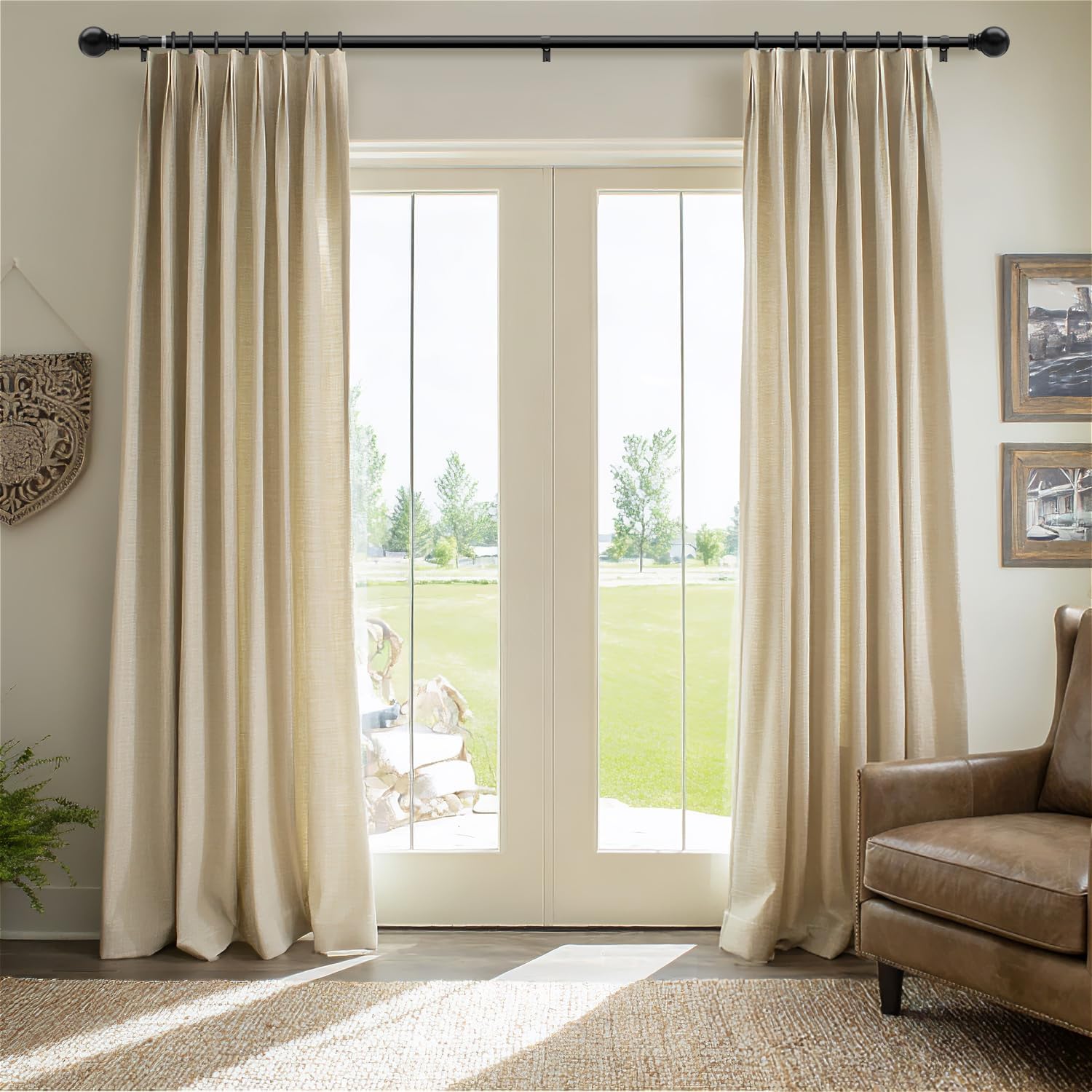 Skiennix Black Curtain Rods - Heavy Duty Metal Adjustable 72 to 144 Inch | Elegant Blackout Window Treatment