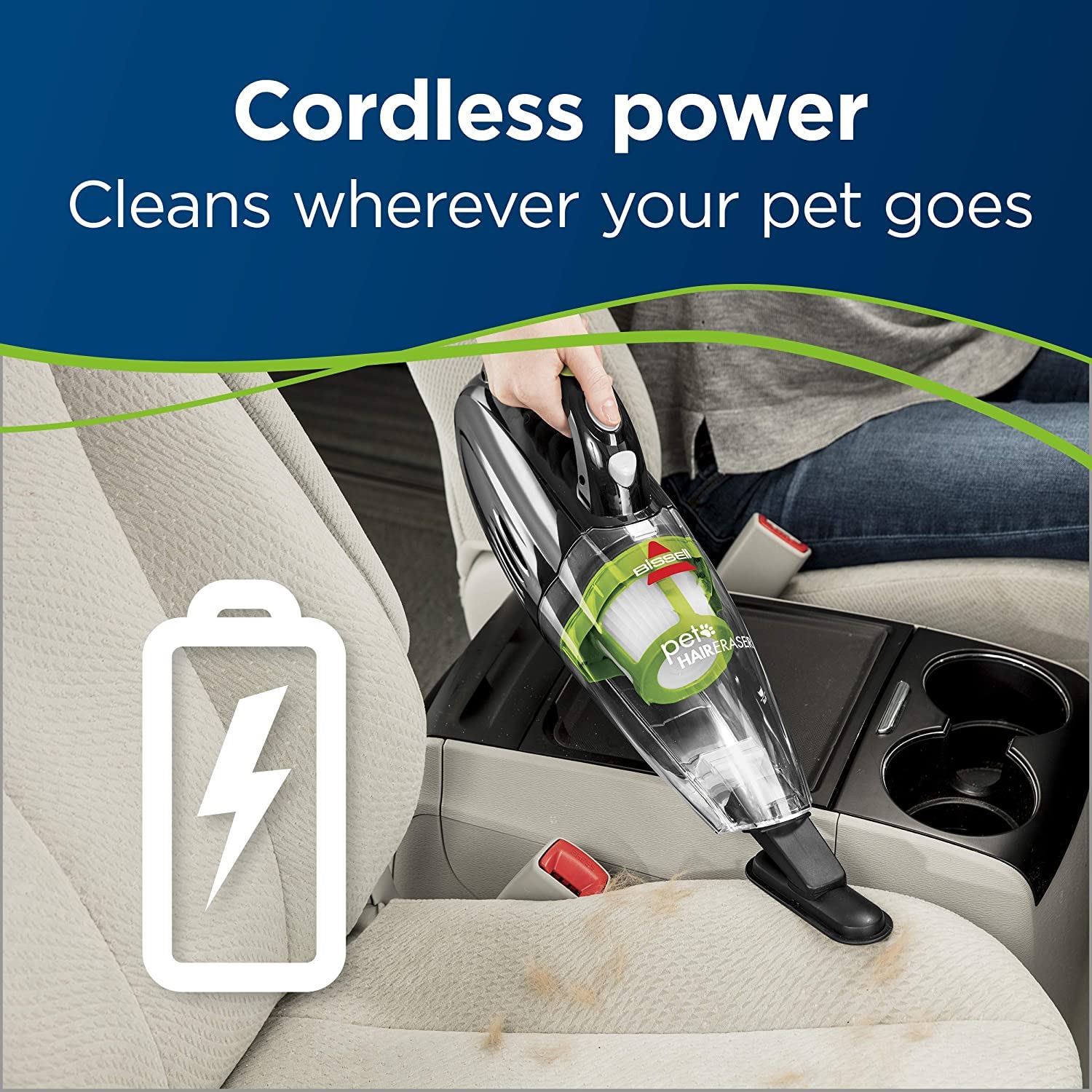 Bissell Pet Hair Eraser Cordless Hand Vacuum, Home, Auto, and Pet Vacuum, Crevice Tool, Upholstery Tool, and Motorized Brush Included, 1782