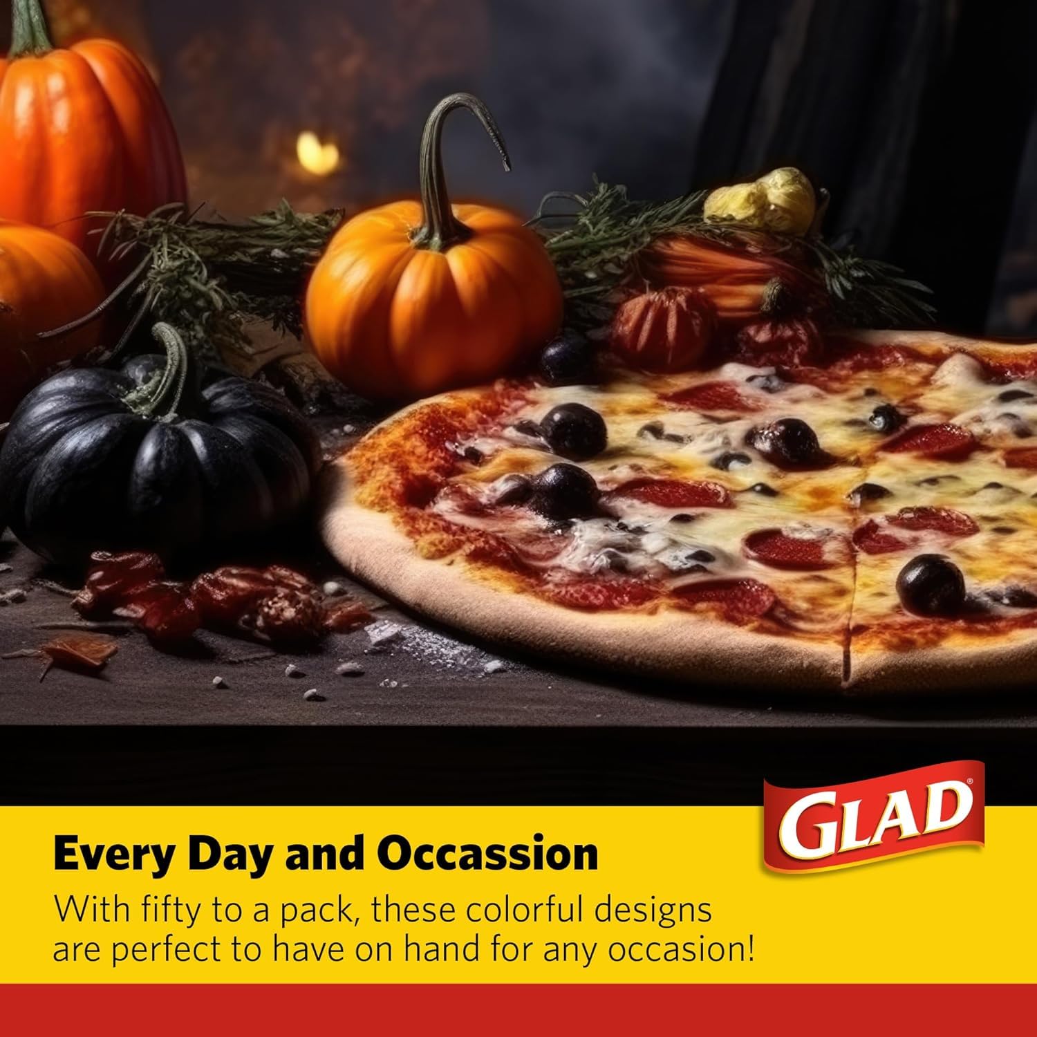 Glad Everyday Square Disposable Paper Plates with Falling Foliage Design, Small | Cut-Resistant, Microwavable Paper Plates for All Foods & Daily Use | 7 Inches, 50 Count - 12 Pack