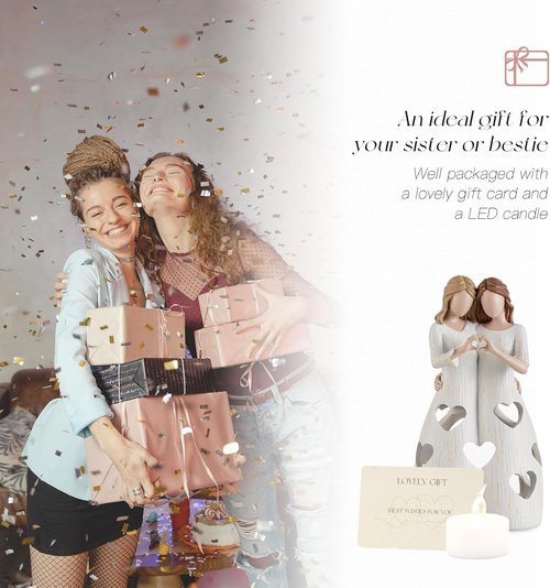 Candeldo Sister Birthday Gifts - Unique Candle Holder Figurine for Women | Meaningful Home Decor