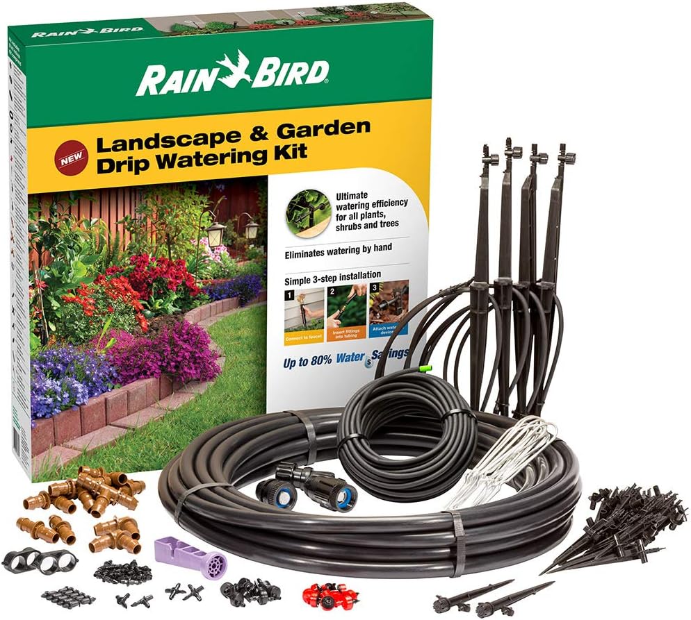 Rain Bird LNDDRIPKIT Drip Irrigation Kit - Efficient Landscape & Garden Watering System with Drippers & Micro-Sprays
