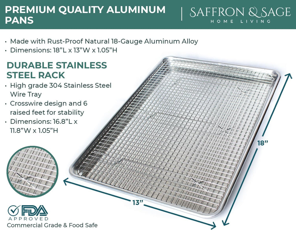 Skiennix Commercial Quality Cookie Sheet & Rack Set - Heavy-Duty Aluminum Half Sheet 13x18, Rust & Warp Resistant