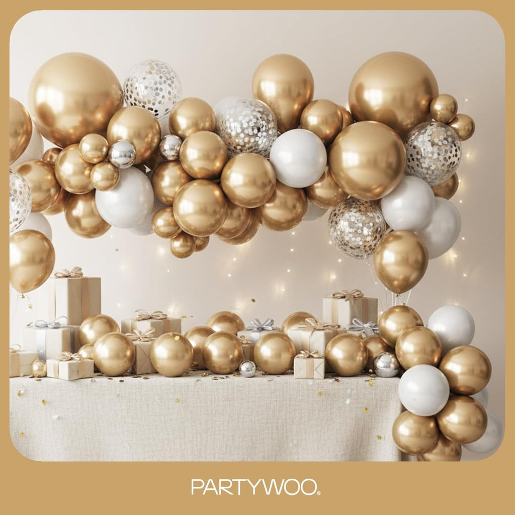 PartyWoo Metallic Gold Balloons - 120-Piece Chrome Balloon Arch Kit for Birthday & Wedding Decor | 5-18 Inch Sizes
