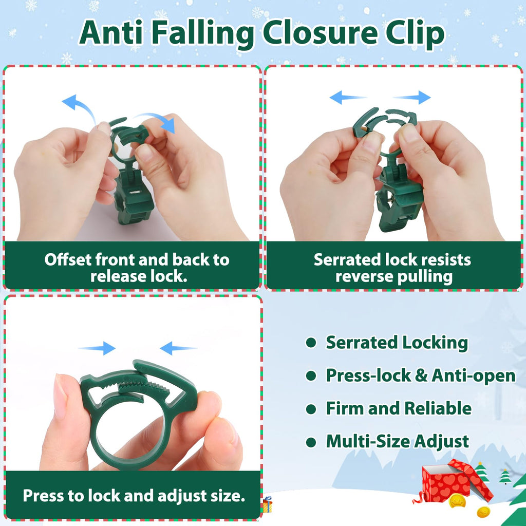 C7 C9 christmas light spring clips, 100Pcs Self-lock heavy duty quick Christmas Light Clips, Fit E12/E17 Base, Mini Lights Holiday Rope Lights, Perfect for gutter Shingle Metal Roof Fence Railing