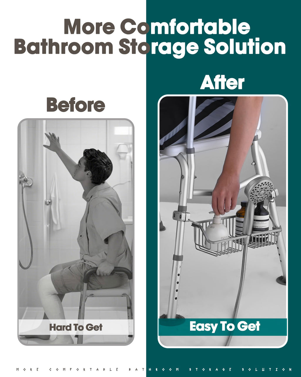 OrgCreator Rustproof Hanging Shower Caddy for Shower Chair, Stainless Steel Bathroom Basket for Bath Chair Bench,Showers Caddy Chair, Shampoo Bottle Holder for Elderly, Pregnant, Handicap, Patient