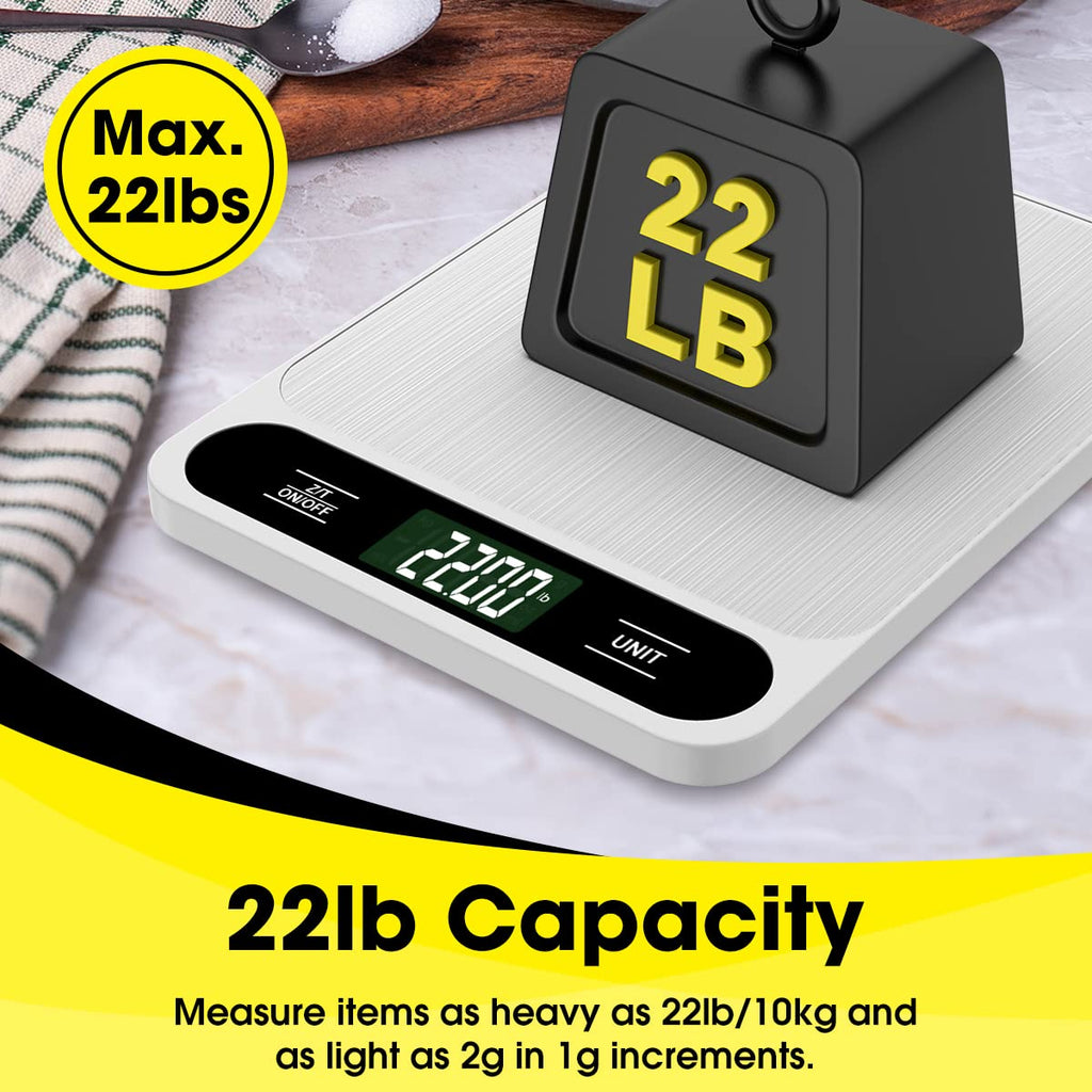 Mik-Nana Digital Kitchen Scale - 22lb/10kg Precision Food Scale for Baking & Cooking | Easy Clean Stainless Steel