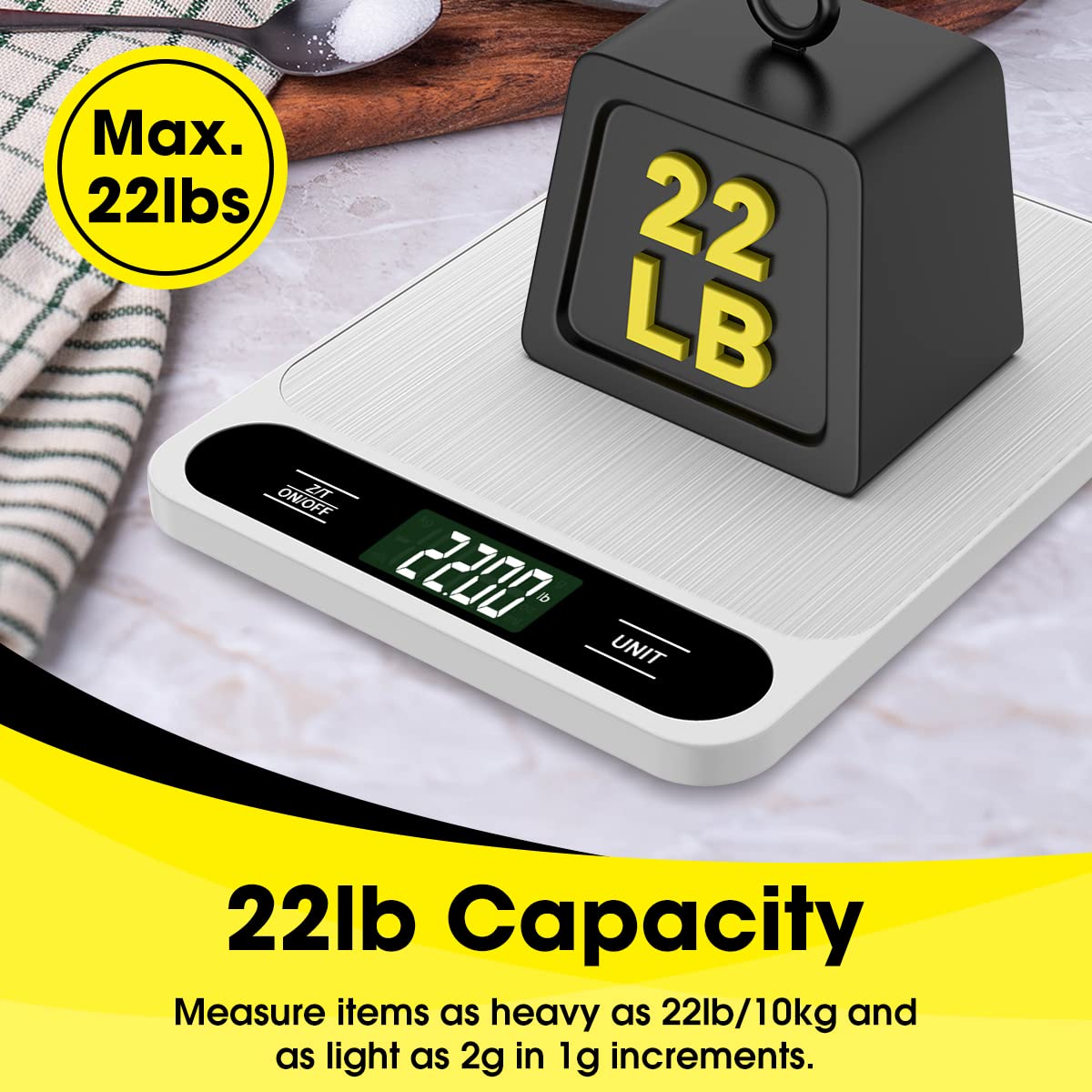 Mik-Nana Digital Kitchen Scale - 22lb/10kg Precision Food Scale for Baking & Cooking | Easy Clean Stainless Steel