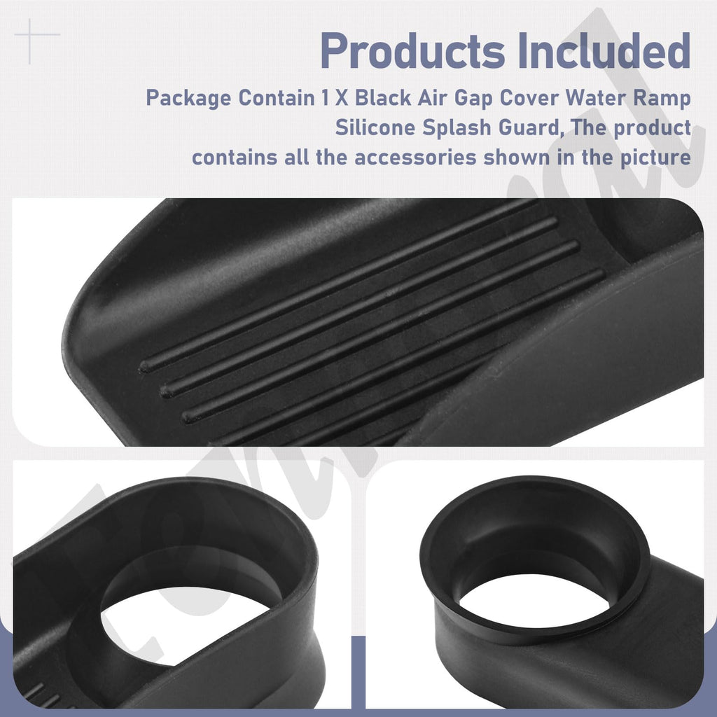 Air Gap Cover Water Ramp Silicone Splash Guard (Black), 4° Overflow Spout Extender, The Silicone Splash Guard Prevents Water From Splashing Around