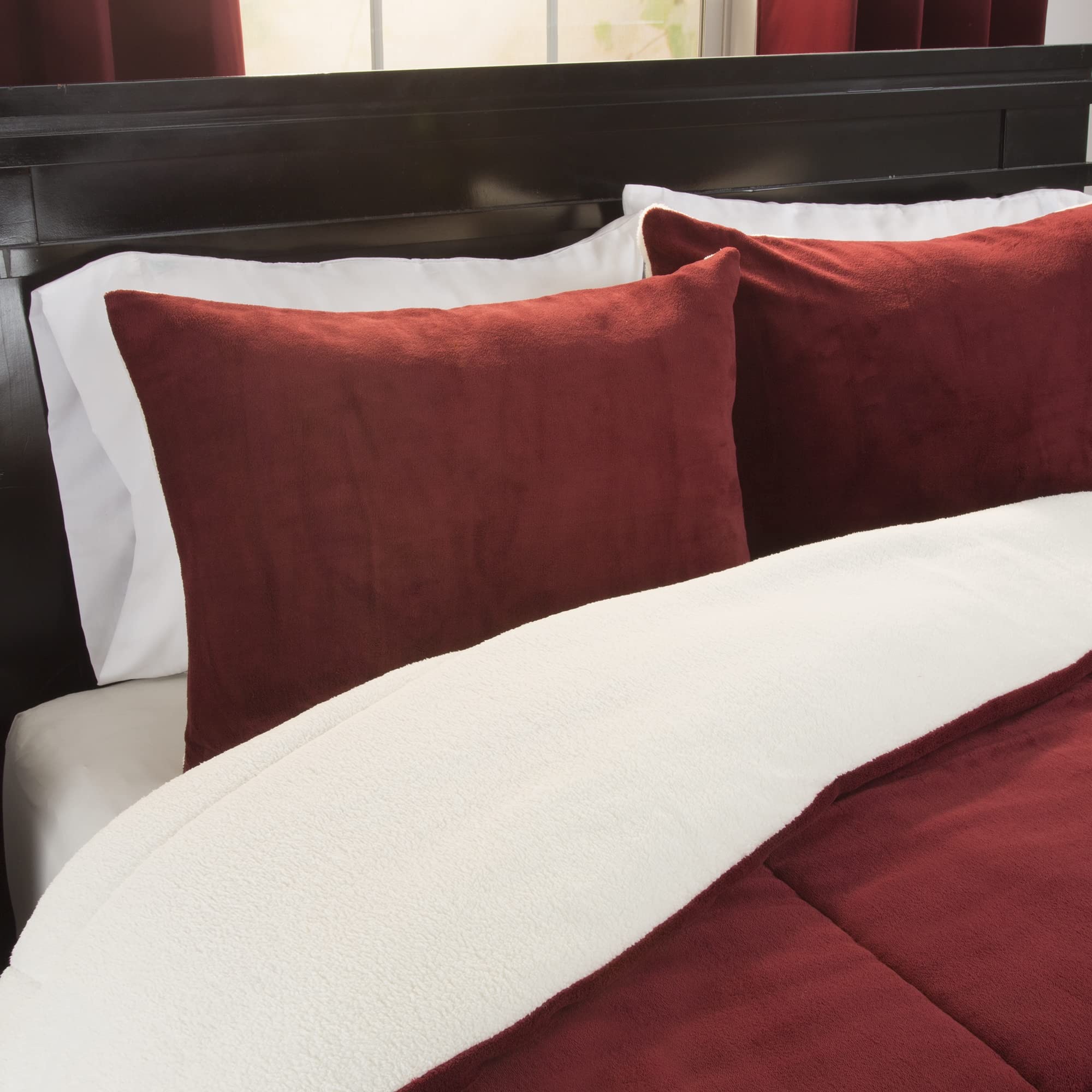 Lavish Home 3 Piece Sherpa/Fleece Comforter Set, King, Burgandy