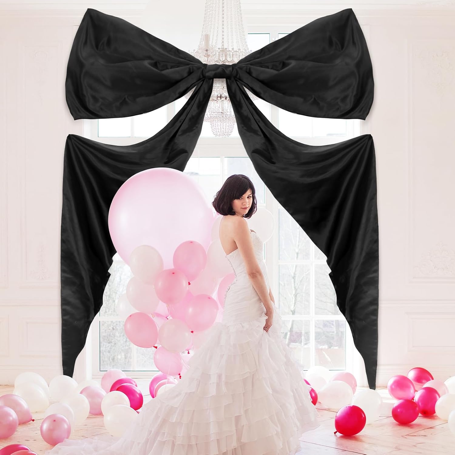 Wavwavw Giant Wall Bow Decorations - 39 x 72 Inch Ribbon Decor for Birthday, Baby Shower & Weddings | Black Polyester