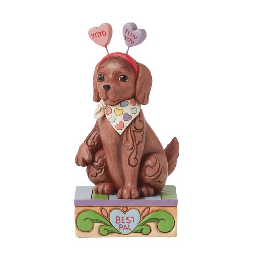 Enesco Sweethearts Candies by Jim Shore Puppy Dog with Message Hearts Ears Figurine- Stone Resin Hand Crafted Collectible Figurines Valentine's Day Home Decor Statue, 6 Inch