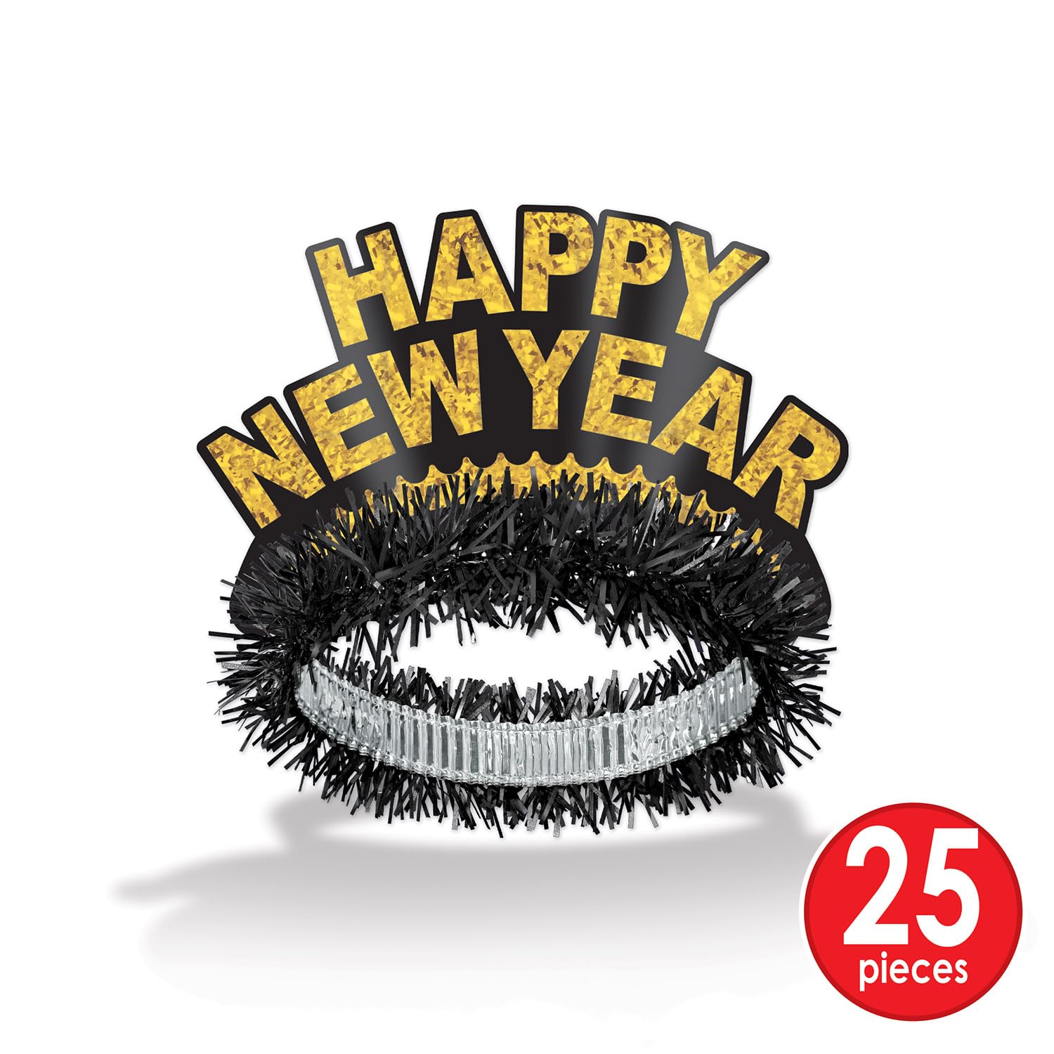 Beistle Gold Legacy Assortment for 50 People – New Year’s Eve Party Kit with Plastic Toppers, Fringed Tiaras, Foil Horns, Leis, Noisemakers and Bead Necklaces for Coordinated NYE Group Celebrations