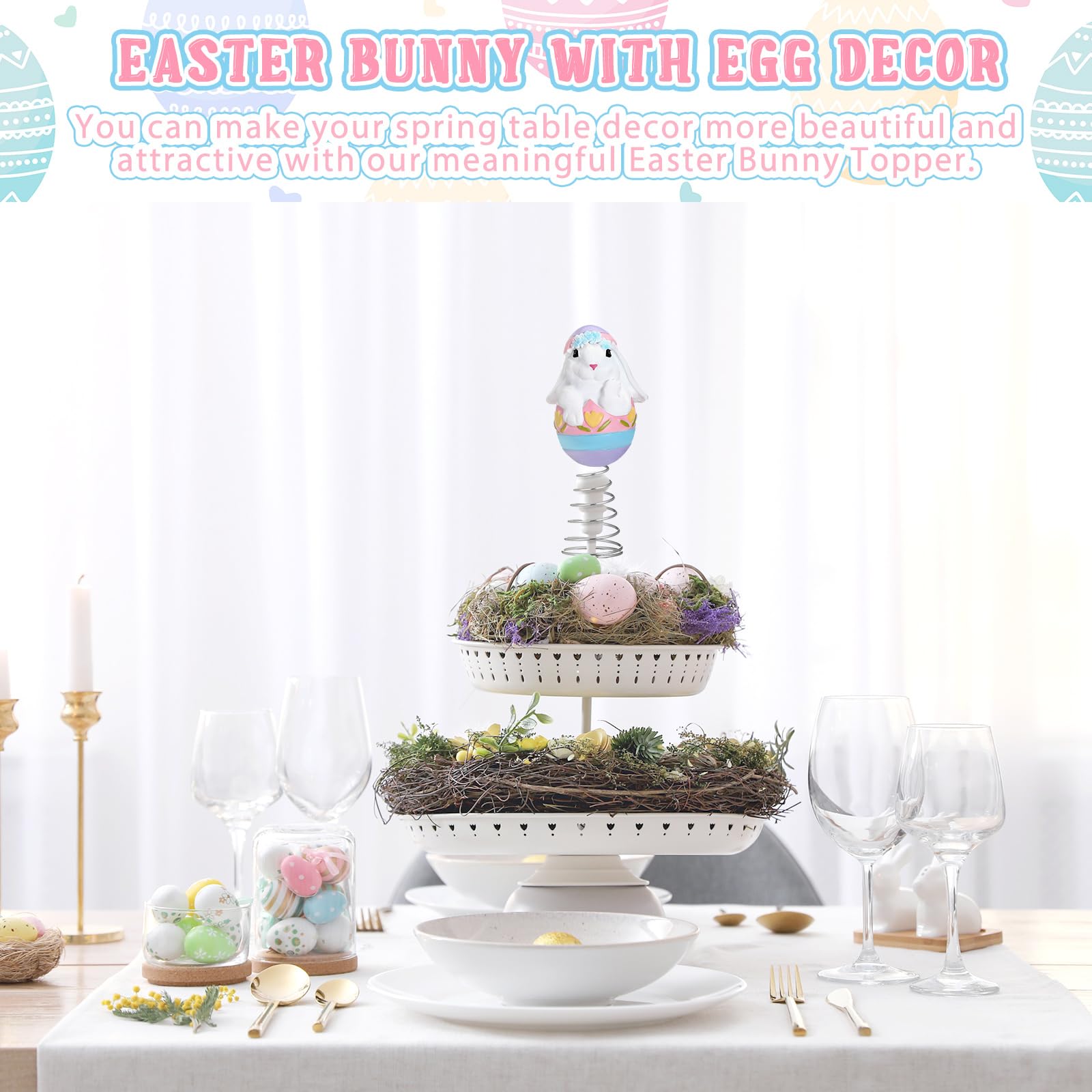 Zomiboo Easter Bunny Miniature Tree Topper Ornaments Easter Tree Topper Decorations 4 Inches Mini Bunny Ornaments for Holiday Spring Trees Party Supplies Home Decor