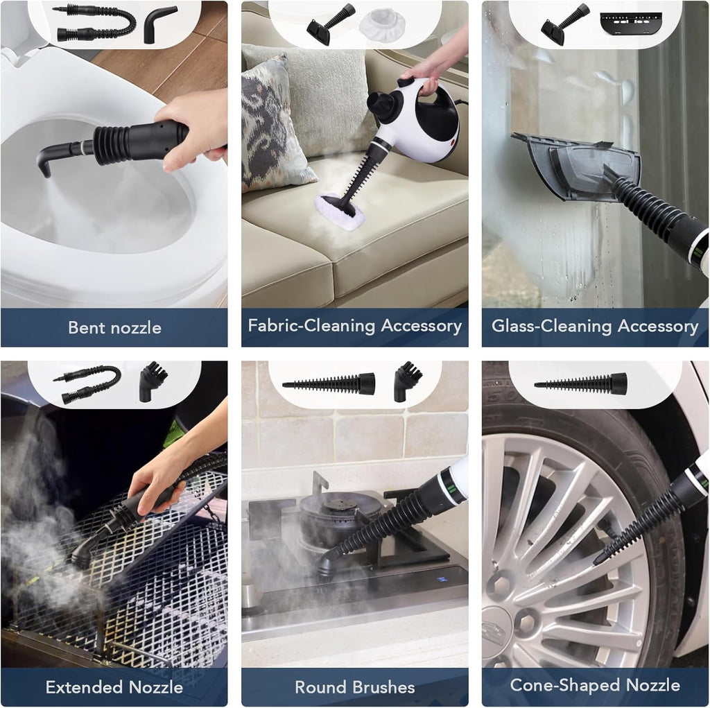 Skiennix Handheld Steam Cleaner - Portable Upholstery Steamer with 10 Accessories & Safety Lock