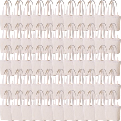 Firecolor Chic 10" x 8" x 3"Mini Canvas Tote Bags for Fabric Painting Cotton Sturdy Bag Heavy-duty Gift Bags (tem Package Quantity: 50, Small)