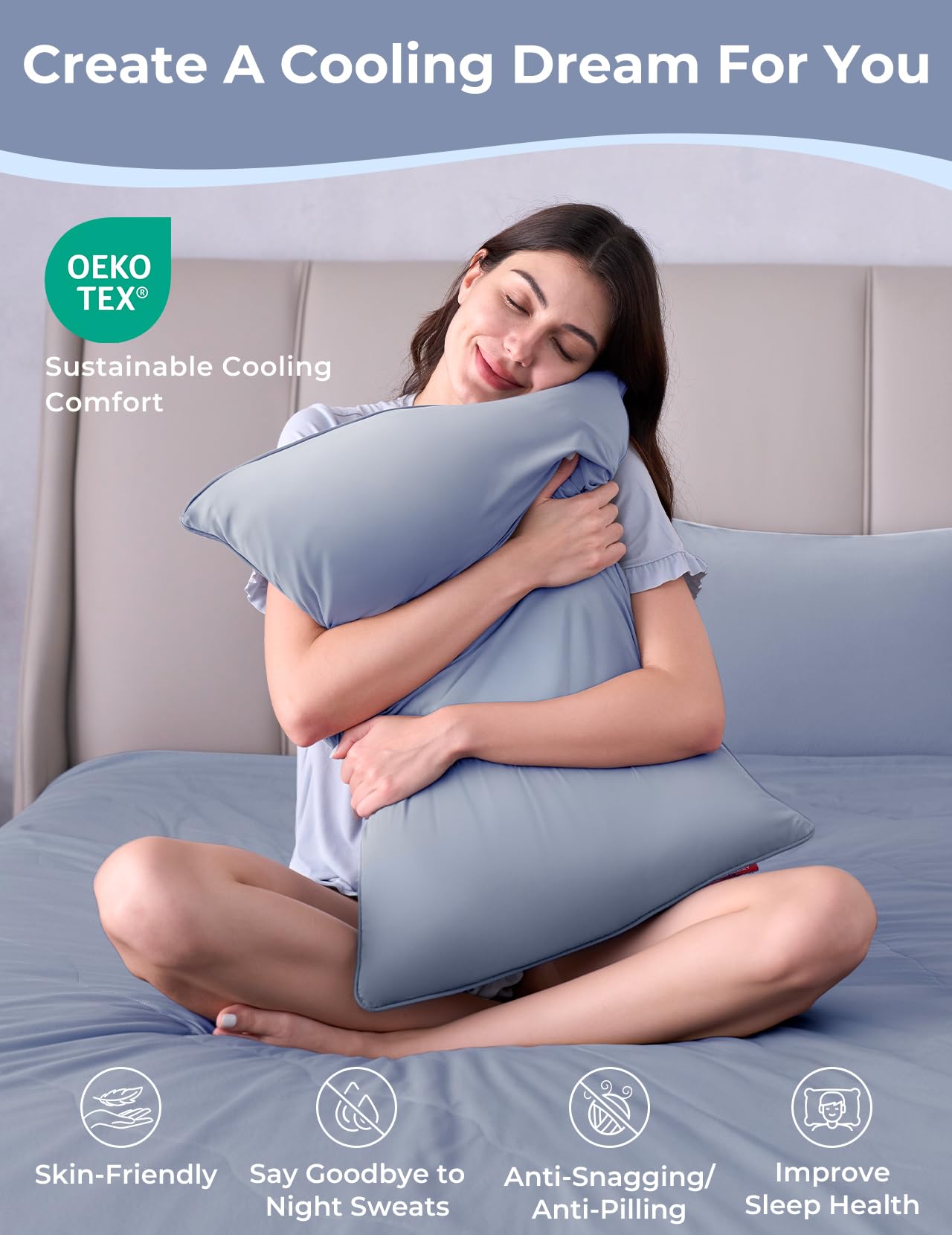 Momcozy Life Coolmurm Cooling Pillow Cases for Hot Sleepers, 2 Stretchy Cooling Pillowcases, Lightweight Breathable Cooling Pillow Cover Zipper Pillow Protector, Grey (for Standard Pillow)