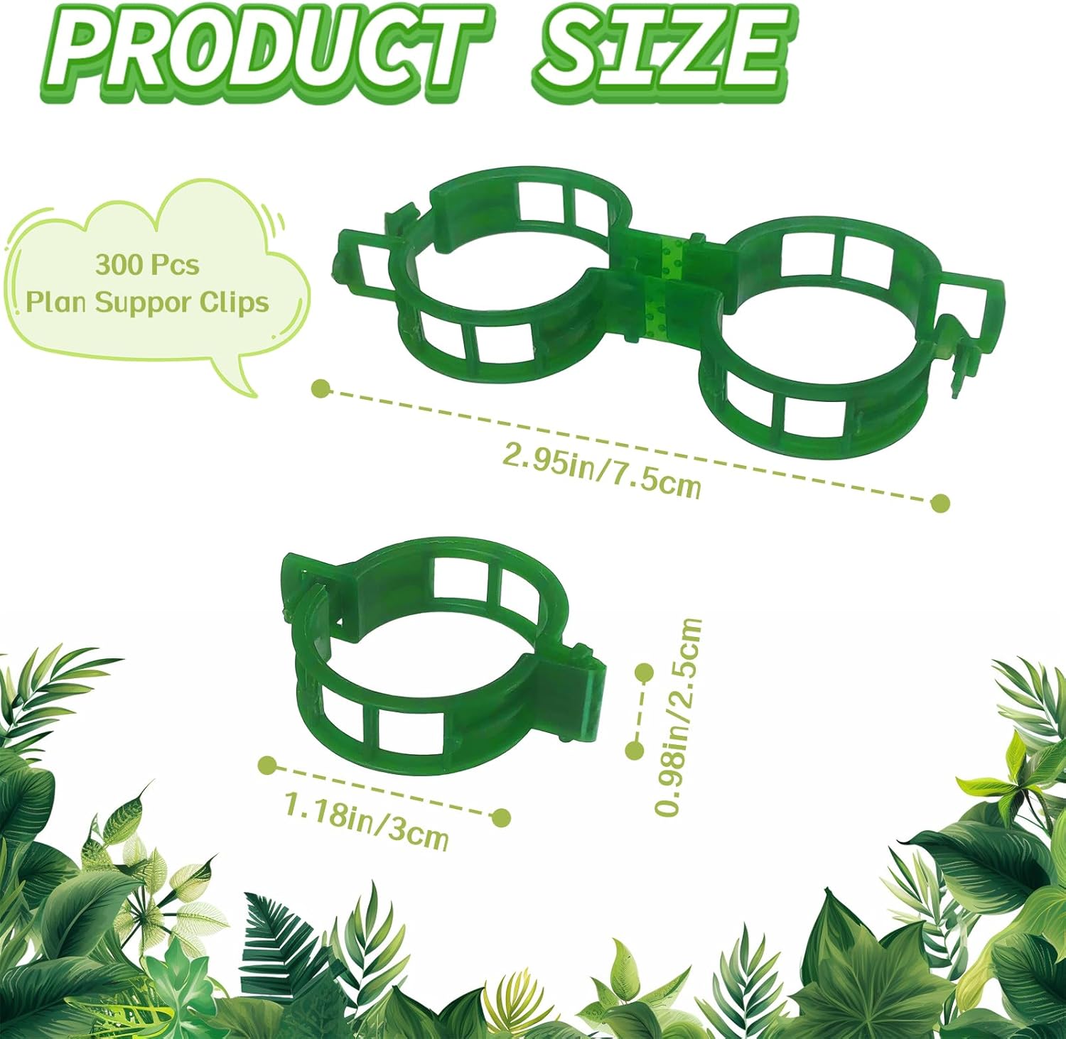 OJYUDD Plant Support Clips - 300 Pcs Plastic Tomato & Garden Vine Clips for Climbing Plants (Green)