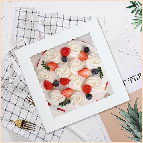 Mefleet 25pcs Tall Cake Boxes 12x12x12 Bakery Boxes for Tier Cakes with Window 12 Inch White Large Cardboard Bakery Take Out Carrier Containers with Lids for Wedding, Birthday, Party
