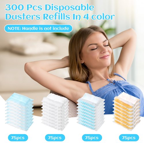 Mimorou 300 Pcs Disposable Dusters Refills Bulk Heavy Duty 180° Multi Surface Replacement Dusters for Cleaning Ceiling Fan with Microfibers Unscented (Light Colors)