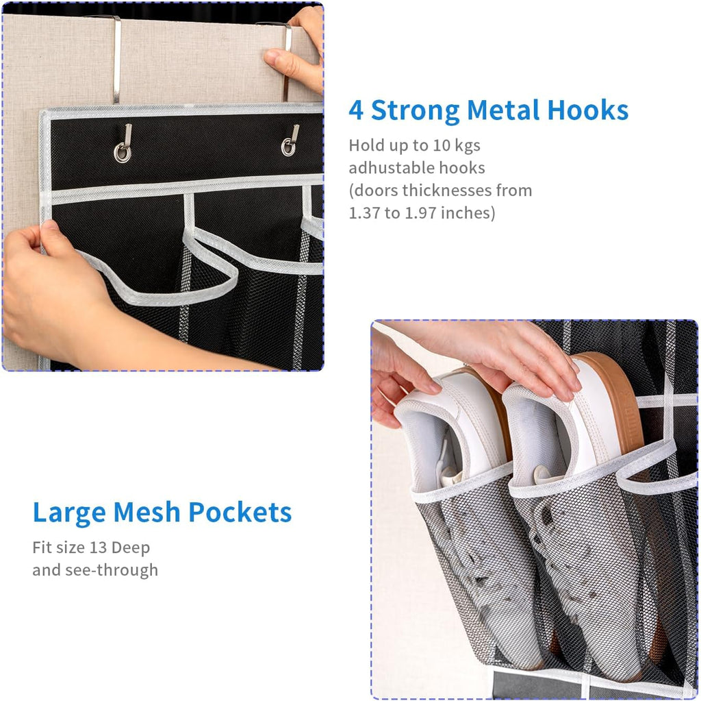 SAVERHO Over The Door Shoe Organizer - 35 Mesh Pockets for Maximum Storage | Black, 1 Pack
