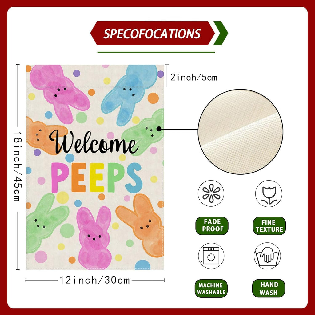 Welcome Easter Garden Flag - Colorful Dots Cute Bunny Watercolor Design | 12x18 Inch Double-Sided