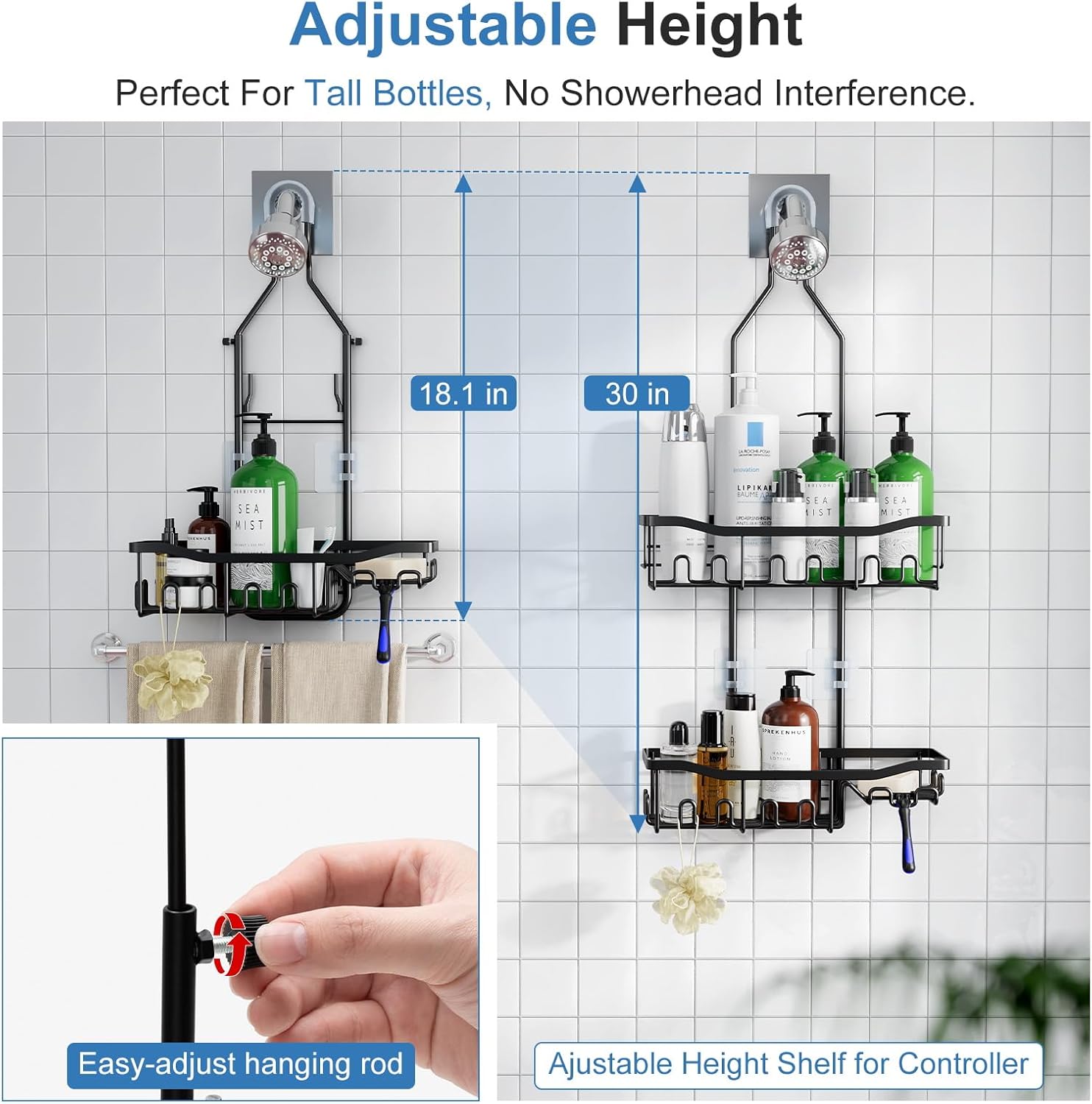 Skiennix Shower Organizer - Upgraded Extended Length, Rustproof Hooks & Large Bathroom Caddy