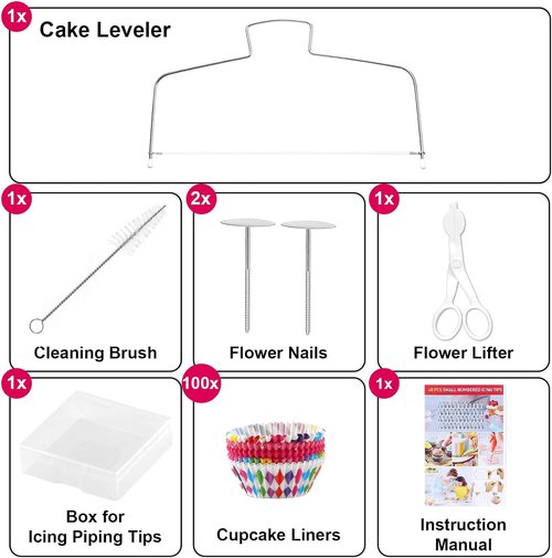 222 PCS Cake Decorating Kit by [Brand Name] - Complete Set with Turntable, Piping Bags, Spatulas & More