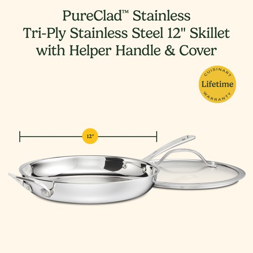 Cuisinart PureClad™ PureClad™ Triple-Ply 12" Stainless Steel Skillet with Helper Handle and Cover. PCT22-30HC