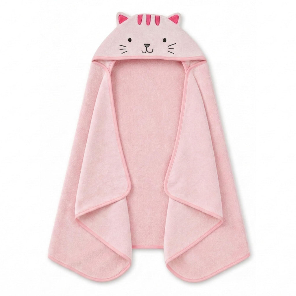 Delta Children Kids Hooded Bath Towel with Pockets - Super Soft and Absorbent- Great Gift for Boys and Girls, Pink Cat