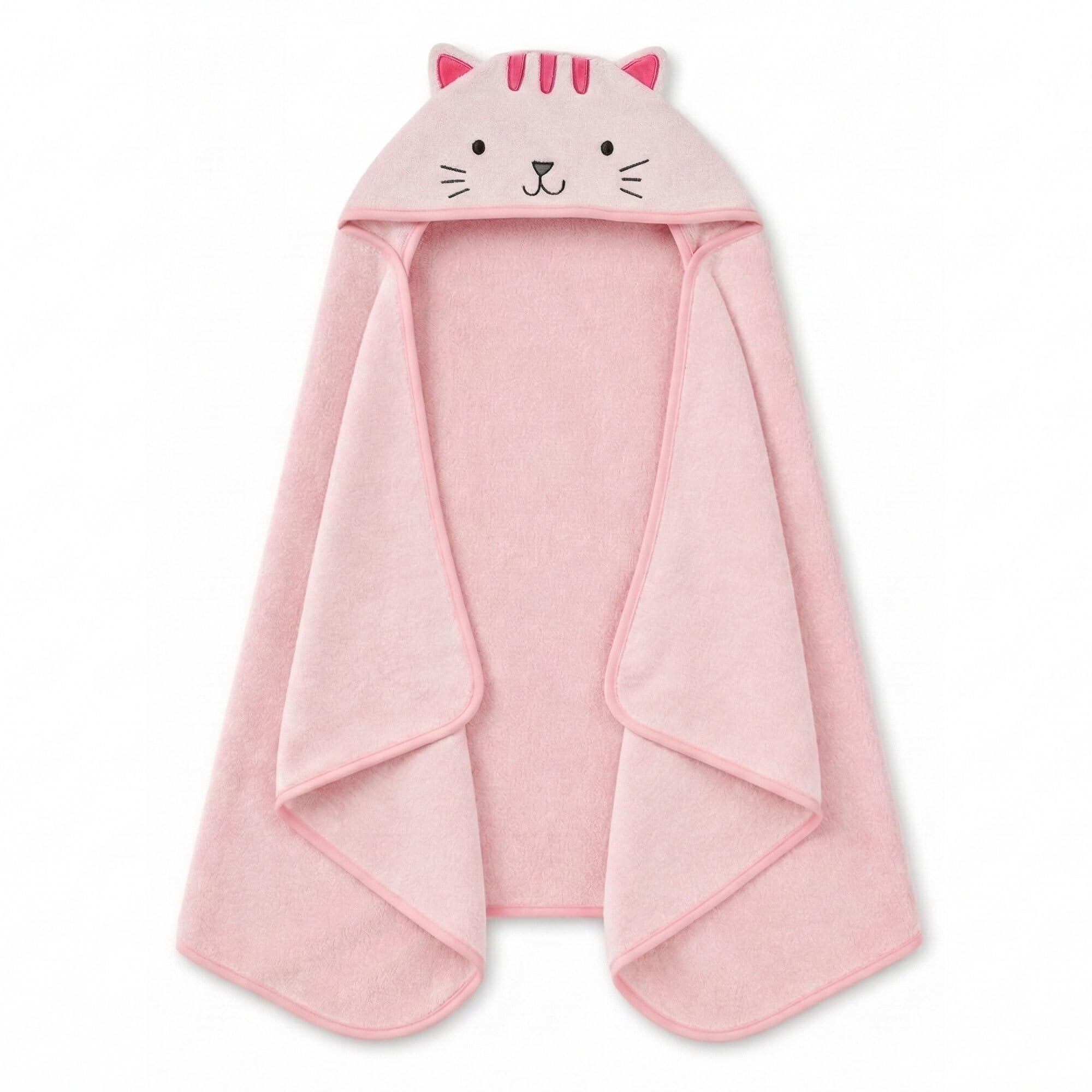 Delta Children Kids Hooded Bath Towel with Pockets - Super Soft and Absorbent- Great Gift for Boys and Girls, Pink Cat