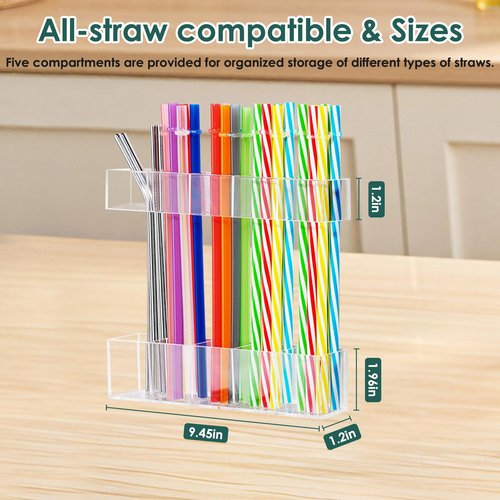Straw Holder for Cabinet Door, 9.45”Large Acrylic Reusable Tumbler Straw Organizer Storage Dispenser with Double Sided Adhesive,Under Cabinet & Wall Mount Drinking Straw Storage, Easy to Install