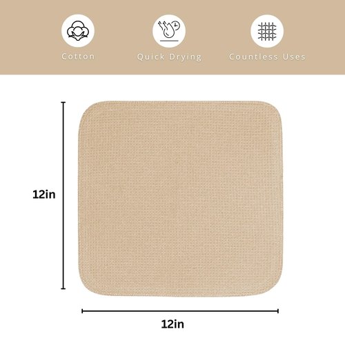 PurpleEssences Dish Cloths and Dish Rags - 8 Pack Waffle Weave Solid Kitchen Dish Wash Cloths, 100% Cotton, 12x12 Inches, Ultra Soft Absorbent Quick Drying - Spring Easter Summer - Beige