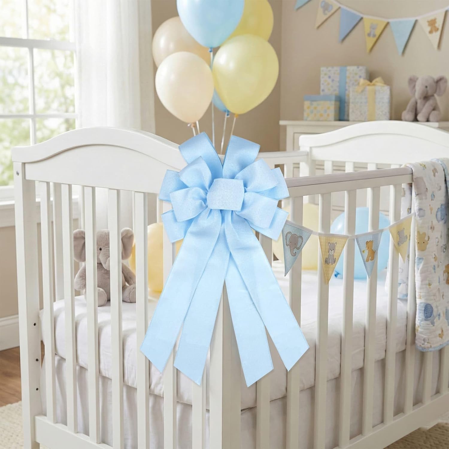Regine Switzerland Baby Blue Large Bow - 11x21 Inch Wired Ribbon for Wreaths & Spring Decor