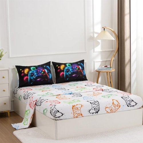 NTBED Game Console Comforter Set for Boys Girls Kids Space Universe Gaming Lightweight Microfiber Gamer Bedding Sets (Multi, Queen 5Pcs)